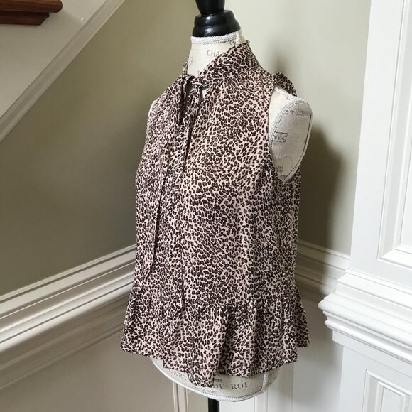 Joie Estero Leopard Print Blouse Top Shirt Womens XS Brown Black Sleeveless Silk - Picture 7 of 11